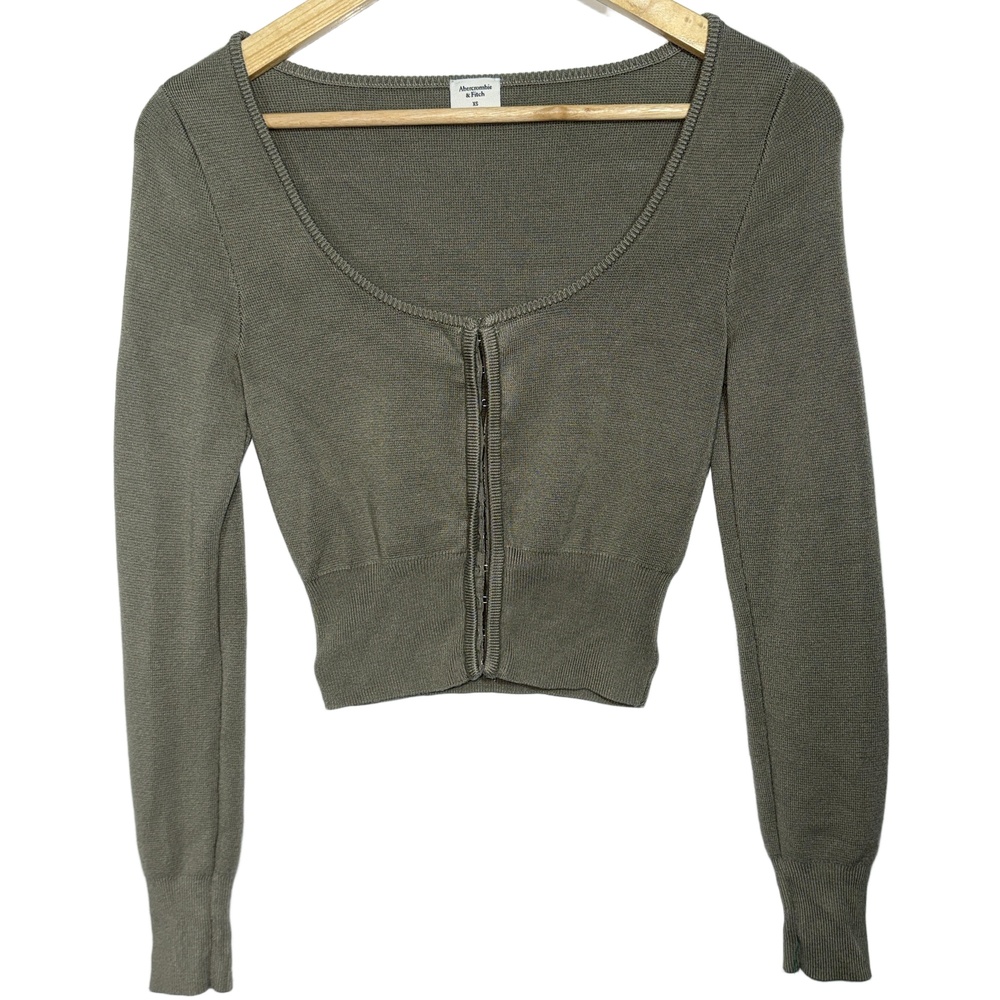 Abercrombie & Fitch Olive Green Scoop Neck Cropped Cardigan
